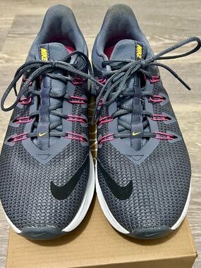 Nike Women's Charcoal Running Shoes with Pink and Yellow Accents